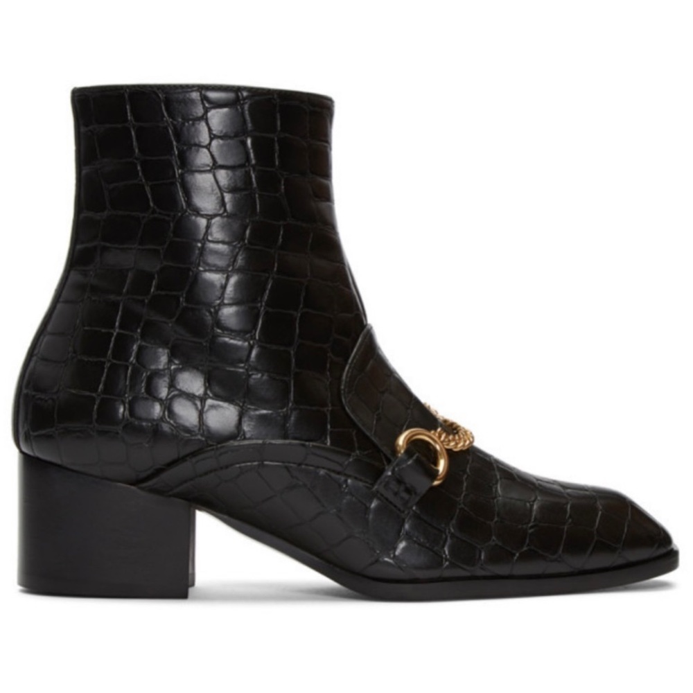 Stella McCartney Black Croc-Embossed Chain Boots Made in Italy Size 38